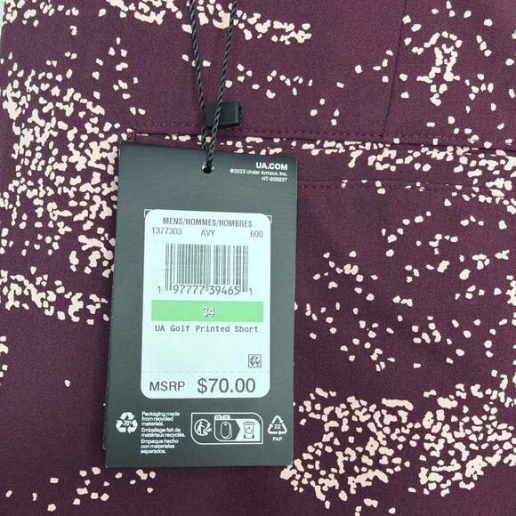 NWT Under Armour Golf Printed Burgundy Shorts Mens Size 34 (1377303-600) - Picture 6 of 9